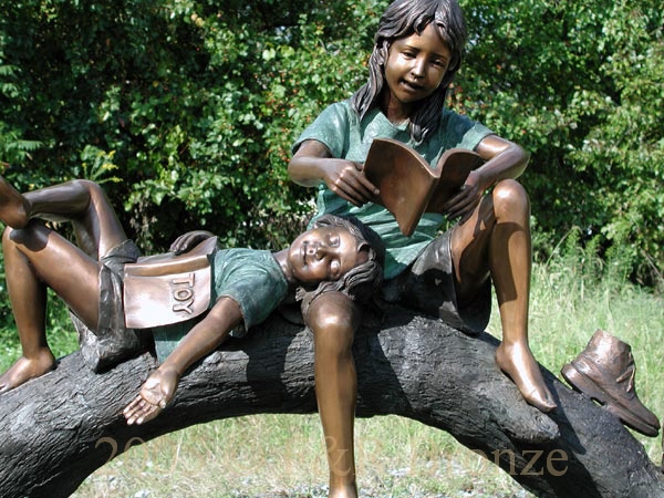 Boy & Girl Reading On Tree Branch sculpture-3