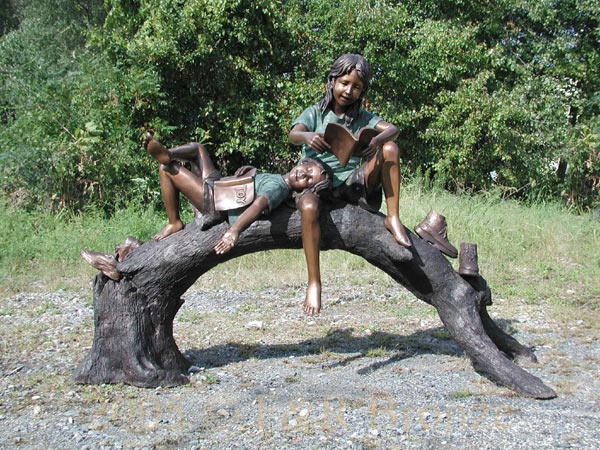 Boy & Girl Reading On Tree Branch sculpture-1