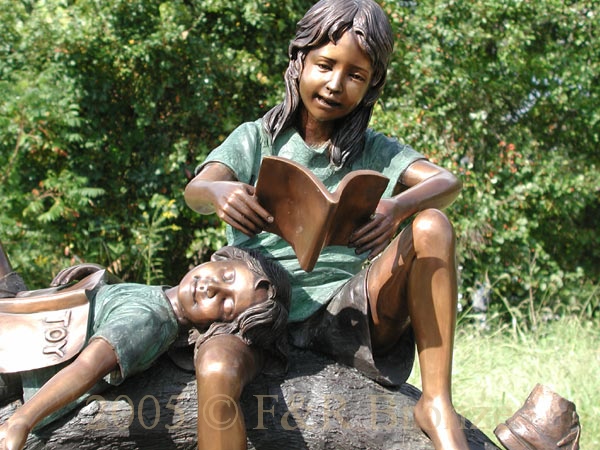 Boy & Girl Reading On Tree Branch sculpture-2