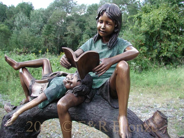 Boy & Girl Reading On Tree Branch sculpture-6