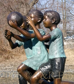 Kids Playing Basketball bronze sculpture