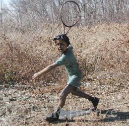 Bot Playing Tennis bronze sculpture