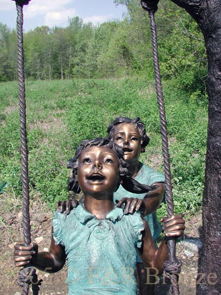 Kids Swinging bronze sculpture-2