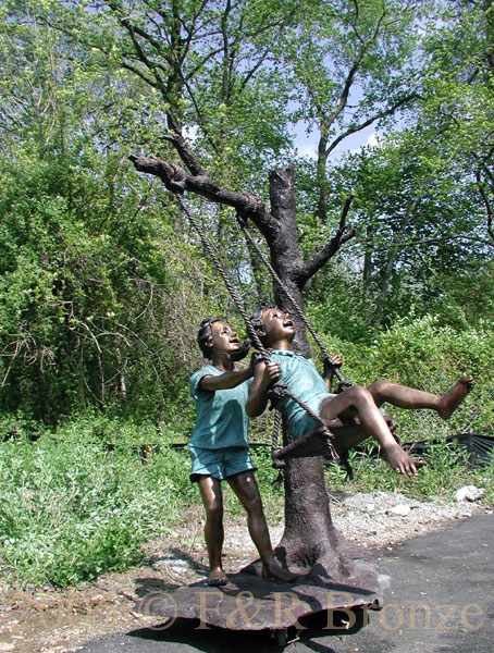 Kids Swinging bronze sculpture-4
