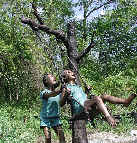 Kids Swinging bronze sculpture-5