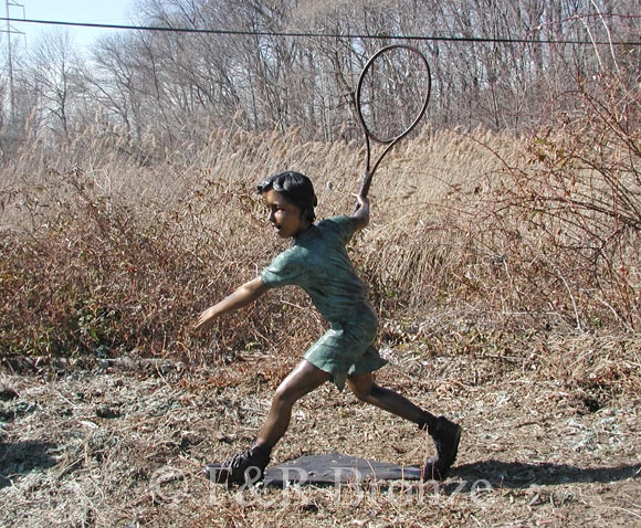 Boy Playing Tennis bronze sculpture-2