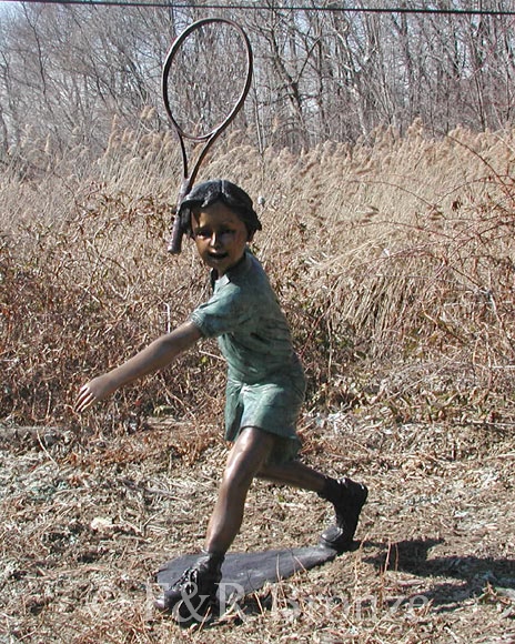 Boy Playing Tennis bronze sculpture-4