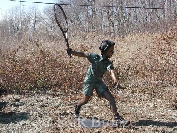 Boy Playing Tennis bronze sculpture-5
