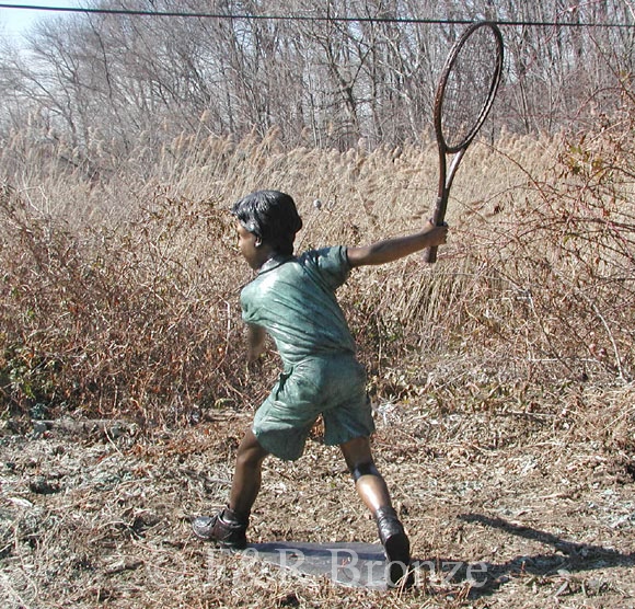 Boy Playing Tennis bronze sculpture-6