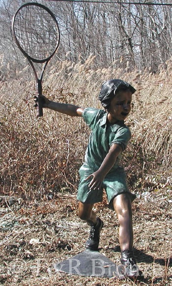 Boy Playing Tennis bronze sculpture-7
