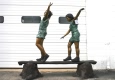 Two Kids Walking On Beam Bronze