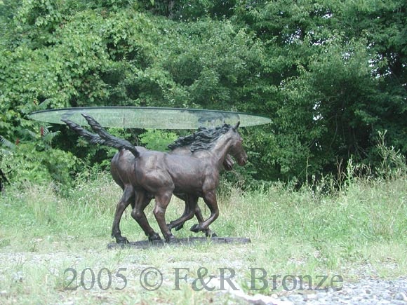 Bronze Two Horses Table with glass-1