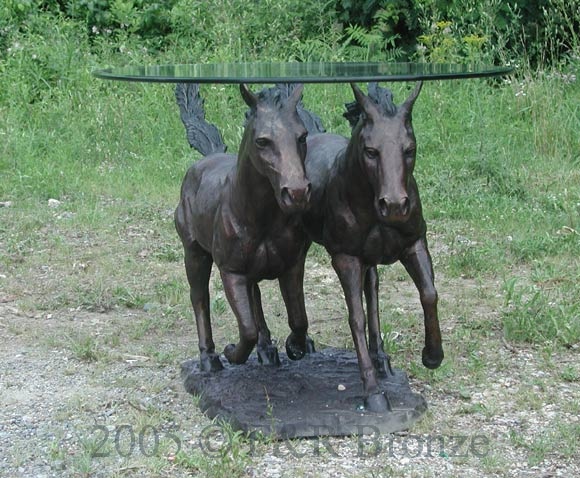 Bronze Two Horses Table with glass-6