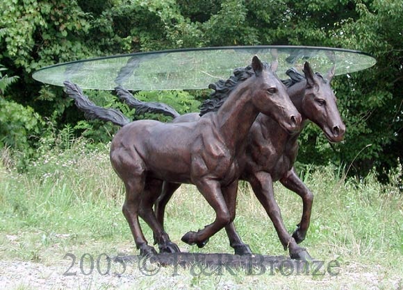Bronze Two Horses Table with glass-8