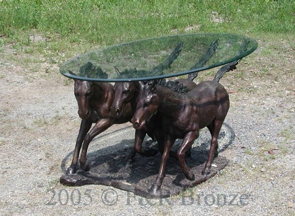 Bronze Three Horses Table with Glass-1