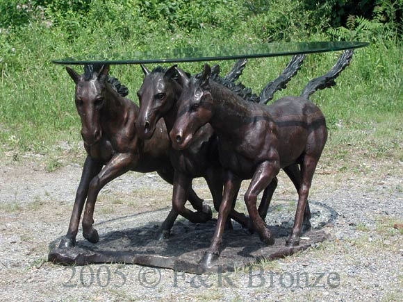 Bronze Three Horses Table with Glass-2
