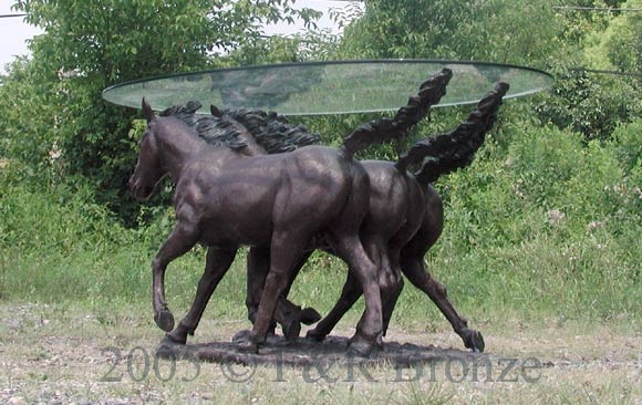 Bronze Three Horses Table with Glass-6