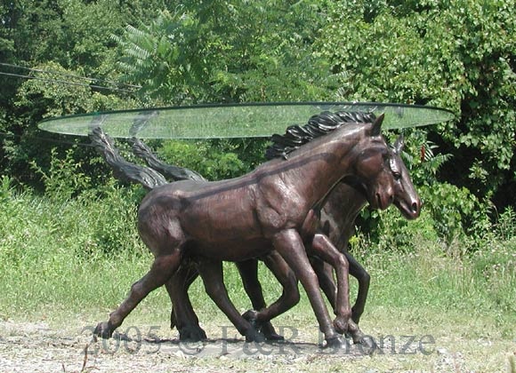 Bronze Three Horses Table with Glass-9