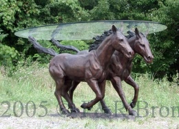 Two Horses Bronze Table with Glass
