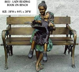 Lady Reading Book on Bench Bronze Statue