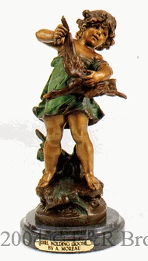 Girl Holding Goose bronze statue by Auguste Moreau