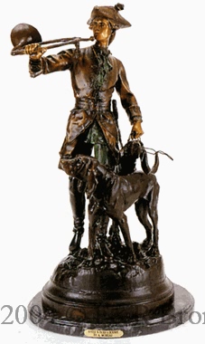 Hunter with Horn and Hounds bronze statue
