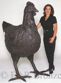 Monumental Chicken bronze sculpture by Castano
