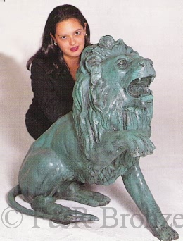 Right Seated Lion bronze statue by Barye