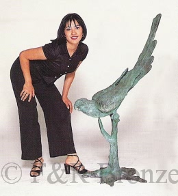 Small Parrot on Tree bronze by Moigniez