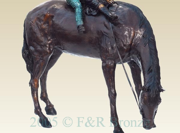 Boy and Girl on Horse bronze statue