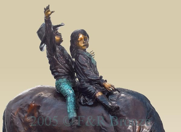 Boy and Girl on Horse bronze