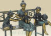 Mother and Children on Bench bronze statue
