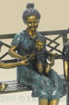 Life Size Mother and Children on Bench bronze