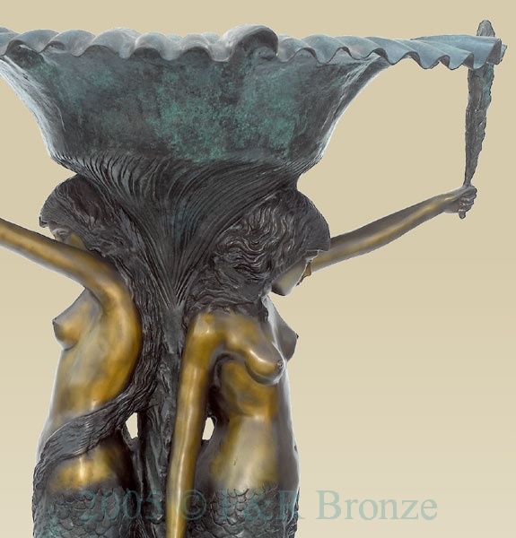 Two Mermaids with Fish bronze statue fountain