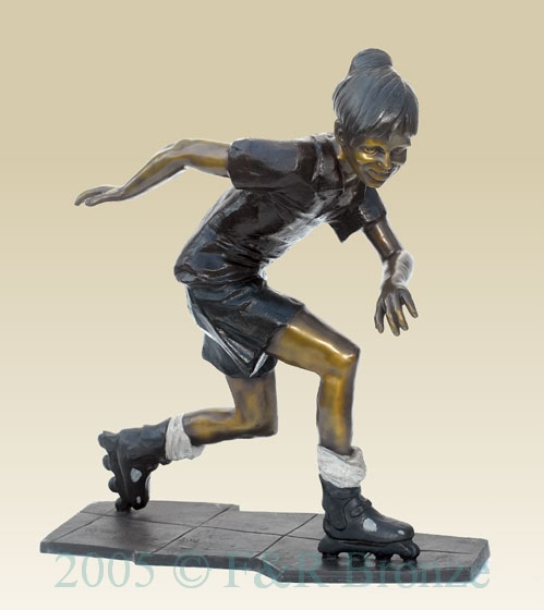 Girl Rollerblading bronze statue