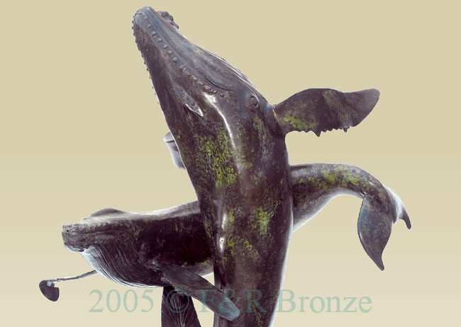Two Whales bronze statue fountain