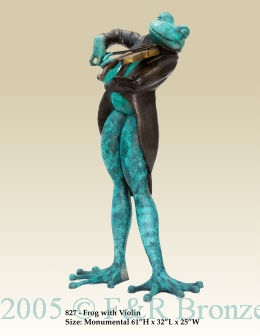 Frog with Violin bronze statue