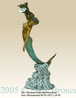 Mermaid With Shell bronze fountain