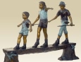 Kids Walking On Bench bronze