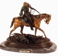 Mounted Hunter with Two Hounds bronze statue