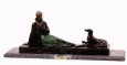 Seated Woman with Dog bronze sculpture