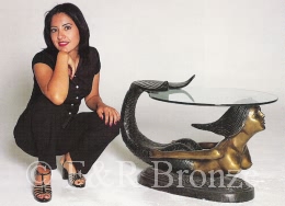 Large bronze Mermaid table with Glass by Marina