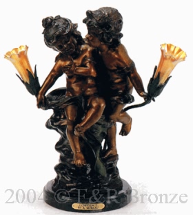 Confidence bronze lamp by Auguste Moreau