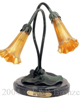 Double Lotus But bronze lamp by Tiffany