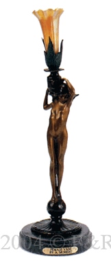 Female candlestick bronze lamp by Auguste Moreau