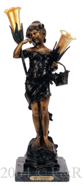 Girl With Basket bronze statue lamp by Auguste Moreau