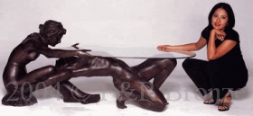 Bronze Nude Boy & Girl Table with Glass by Bardedinne