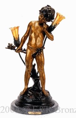 Pan bronze lamp by Auguste Moreau