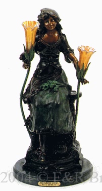 Red Riding Hood bronze lamp by Auguste Moreau