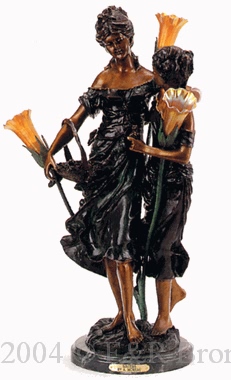 Sisters bronze lamp by Auguste Moreau